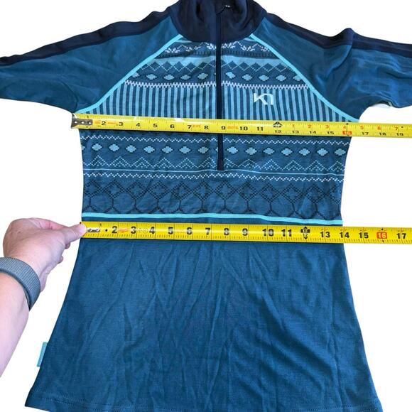 Karii Traa Wool Blend Blue Teal 1/2 Zip Base layer Pullover Womens Small - Picture 11 of 13